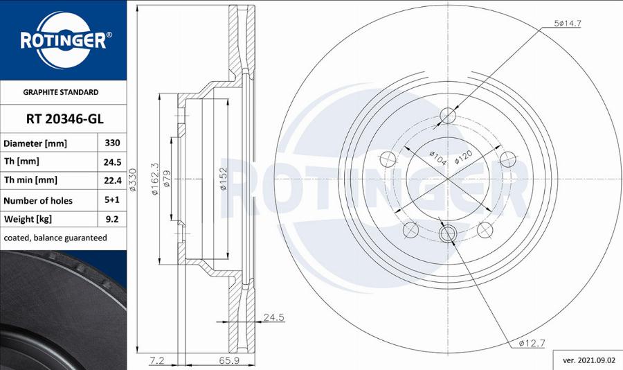 Rotinger RT 20346-GL - Гальмівний диск autocars.com.ua