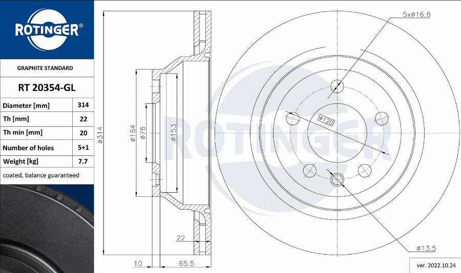 Rotinger RT 20354-GL - Гальмівний диск autocars.com.ua