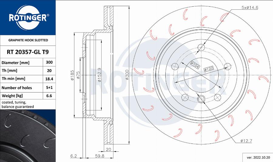 Rotinger RT 20357-GL T9 - Тормозной диск avtokuzovplus.com.ua