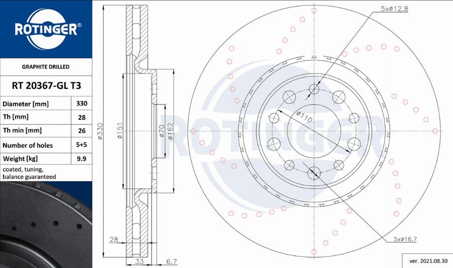 Rotinger RT 20367-GL T3 - Тормозной диск avtokuzovplus.com.ua