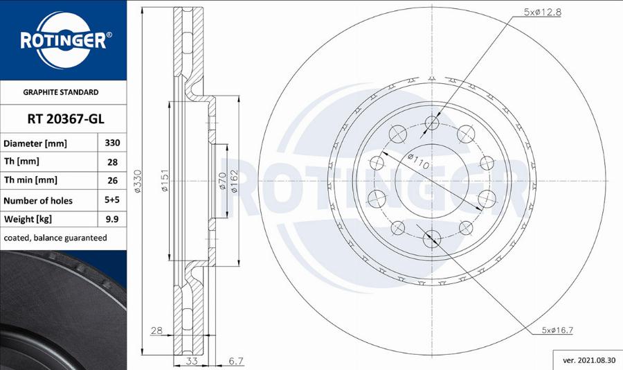 Rotinger RT 20367-GL - Гальмівний диск autocars.com.ua