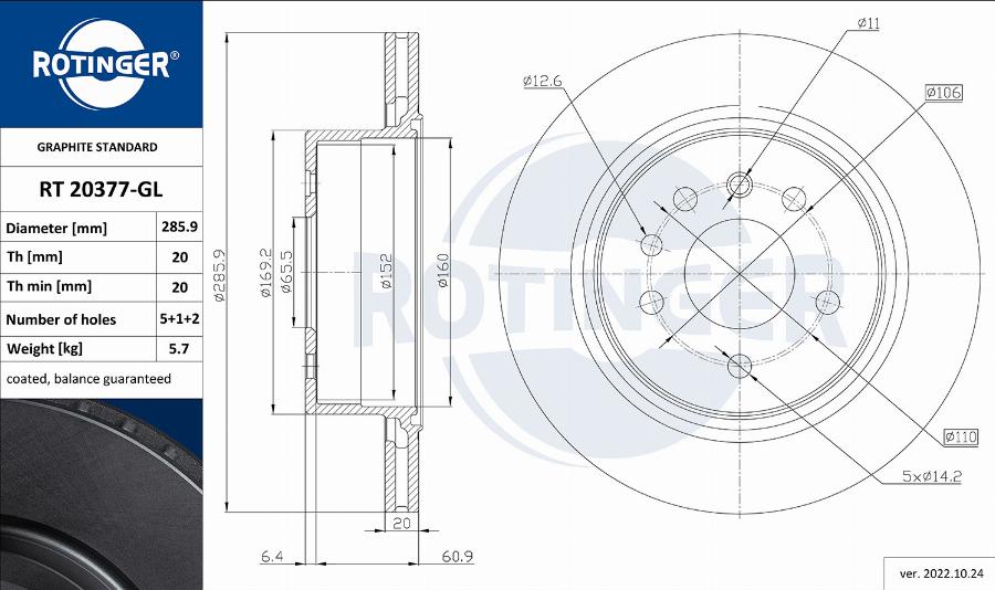 Rotinger RT 20377-GL - Гальмівний диск autocars.com.ua