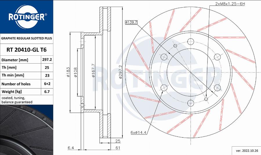 Rotinger RT 20410-GL T6 - Тормозной диск avtokuzovplus.com.ua