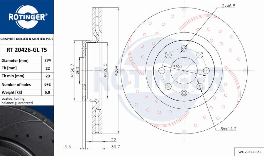 Rotinger RT 20426-GL T5 - Тормозной диск avtokuzovplus.com.ua