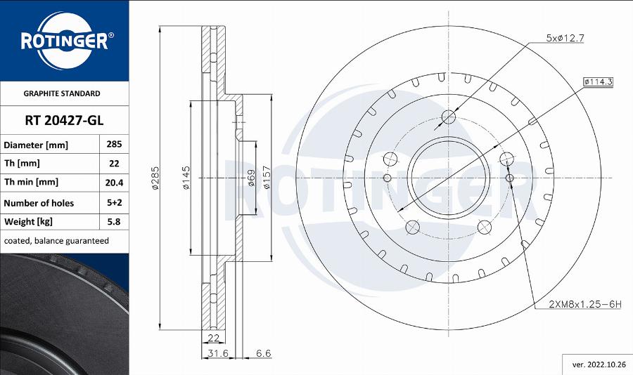 Rotinger RT 20427-GL - Тормозной диск avtokuzovplus.com.ua