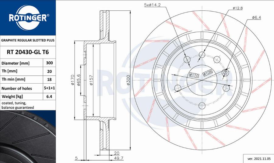 Rotinger RT 20430-GL T6 - Гальмівний диск autocars.com.ua