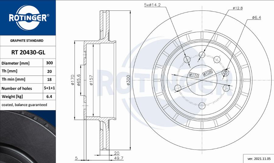 Rotinger RT 20430-GL - Гальмівний диск autocars.com.ua