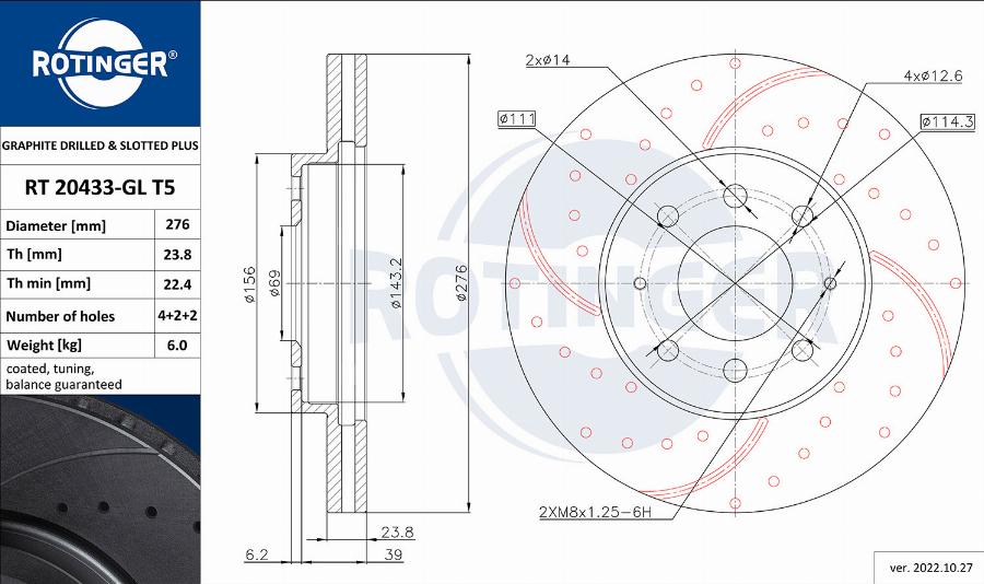 Rotinger RT 20433-GL T5 - Тормозной диск avtokuzovplus.com.ua