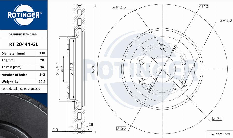 Rotinger RT 20444-GL - Гальмівний диск autocars.com.ua