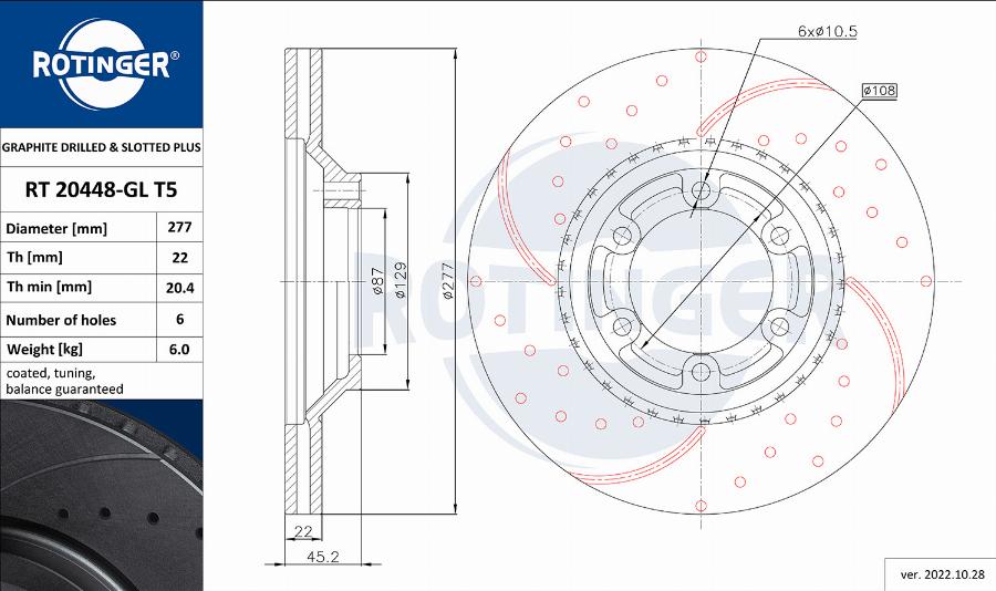 Rotinger RT 20448-GL T5 - Тормозной диск avtokuzovplus.com.ua