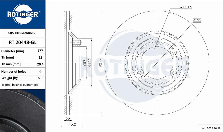 Rotinger RT 20448-GL - Тормозной диск avtokuzovplus.com.ua