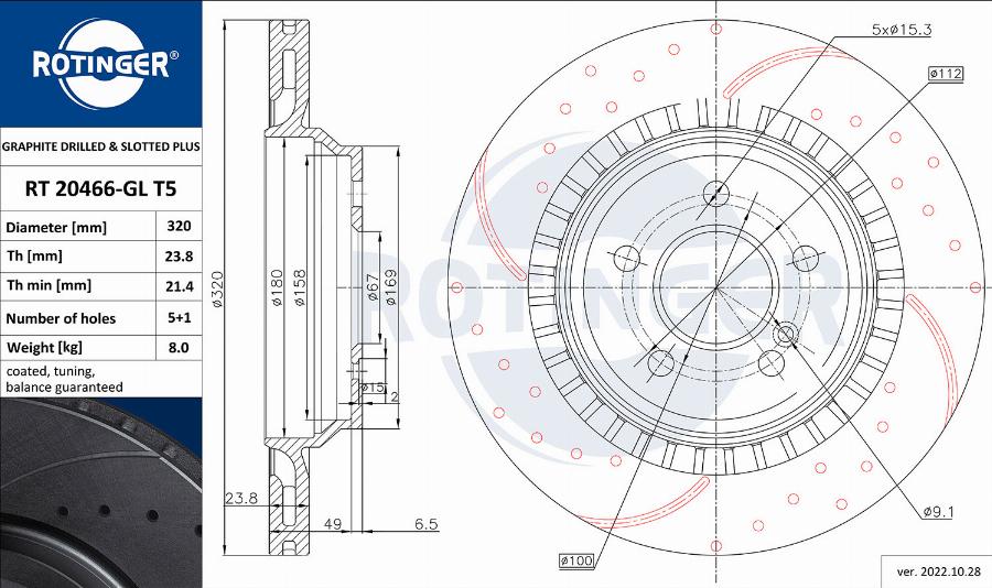 Rotinger RT 20466-GL T5 - Тормозной диск avtokuzovplus.com.ua