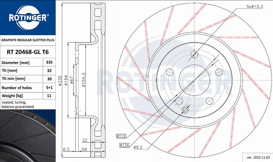 Rotinger RT 20468-GL T6 - Тормозной диск avtokuzovplus.com.ua