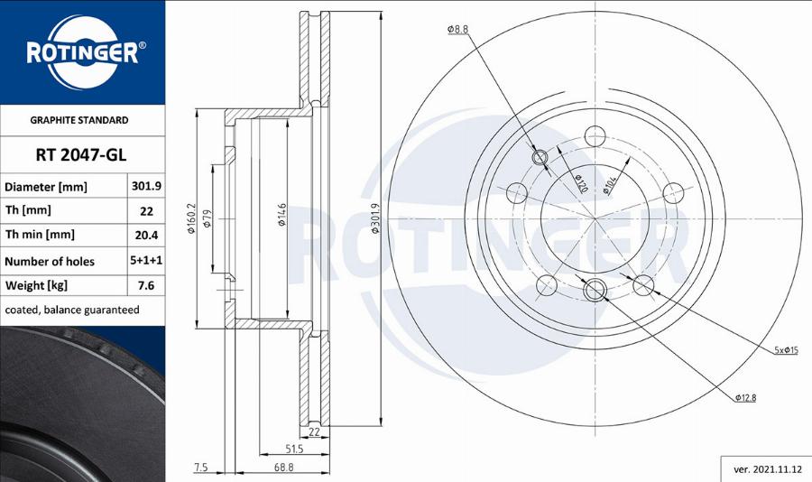 Rotinger RT 2047-GL - Гальмівний диск autocars.com.ua