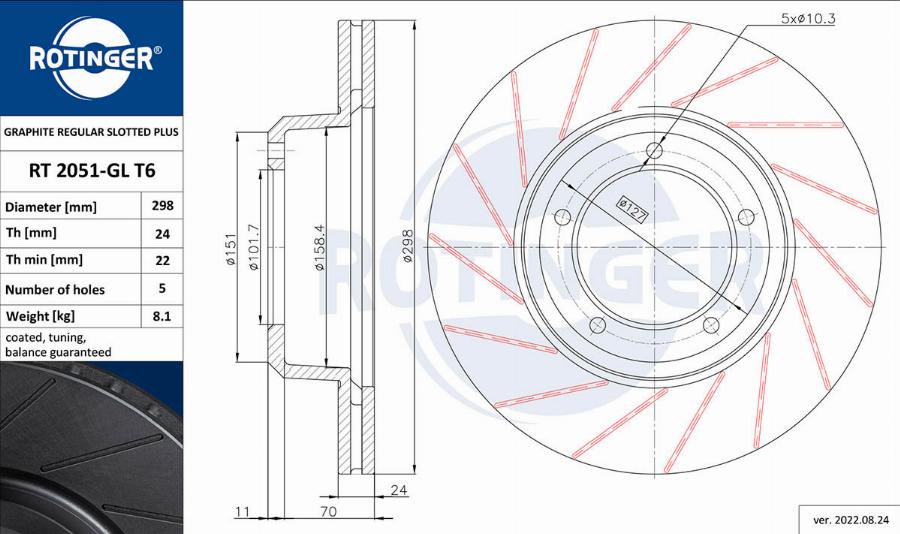 Rotinger RT 2051-GL T6 - Тормозной диск avtokuzovplus.com.ua