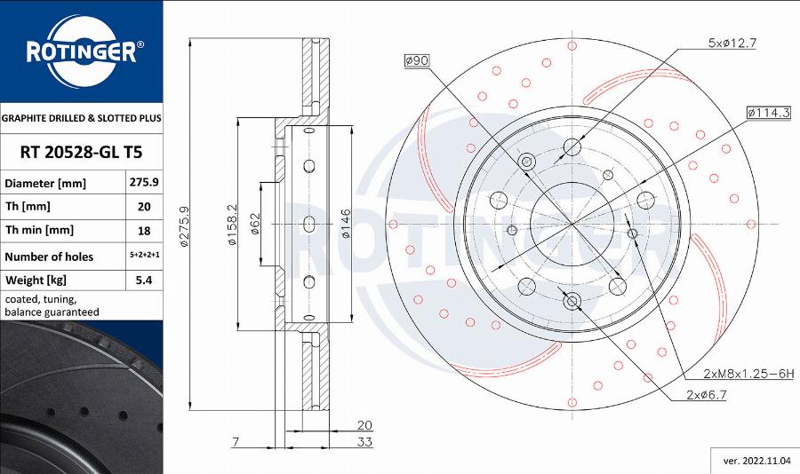 Rotinger RT 20528-GL T5 - Тормозной диск avtokuzovplus.com.ua