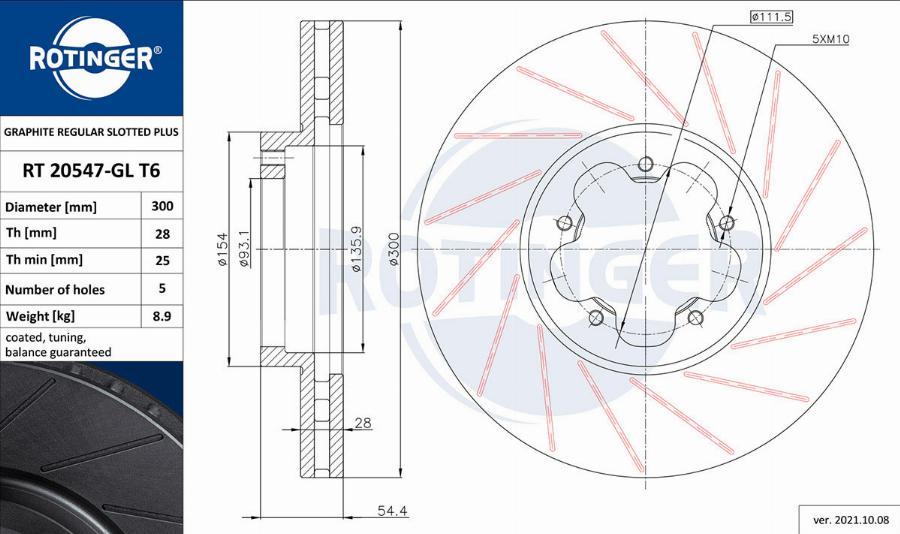 Rotinger RT 20547-GL T6 - Тормозной диск avtokuzovplus.com.ua