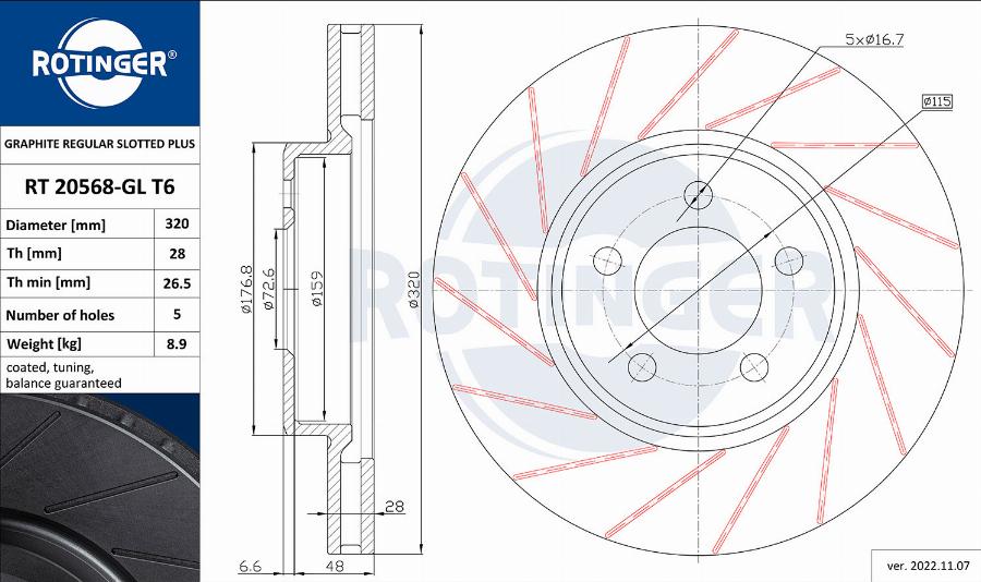 Rotinger RT 20568-GL T6 - Тормозной диск avtokuzovplus.com.ua