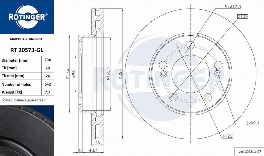 Rotinger RT 20573-GL - Гальмівний диск autocars.com.ua