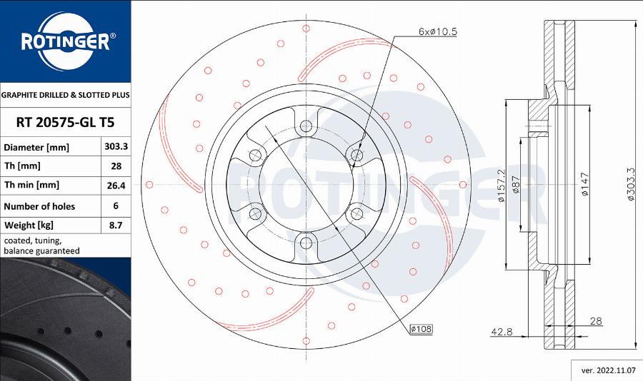 Rotinger RT 20575-GL T5 - Тормозной диск autodnr.net