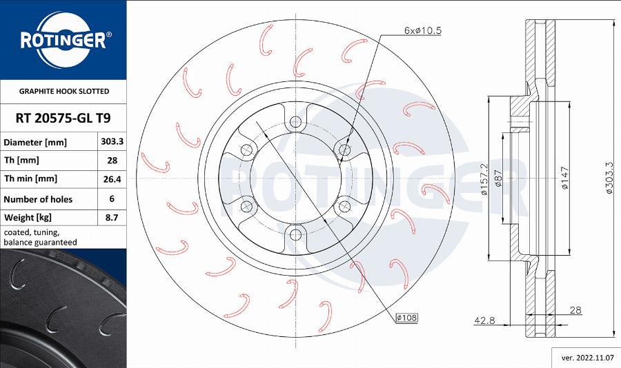 Rotinger RT 20575-GL T9 - Тормозной диск autodnr.net