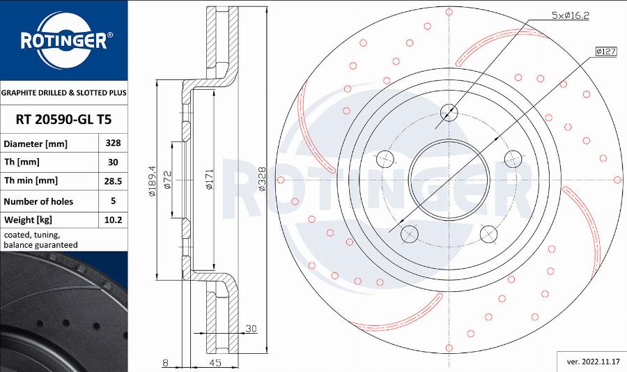 Rotinger RT 20590-GL T5 - Гальмівний диск autocars.com.ua