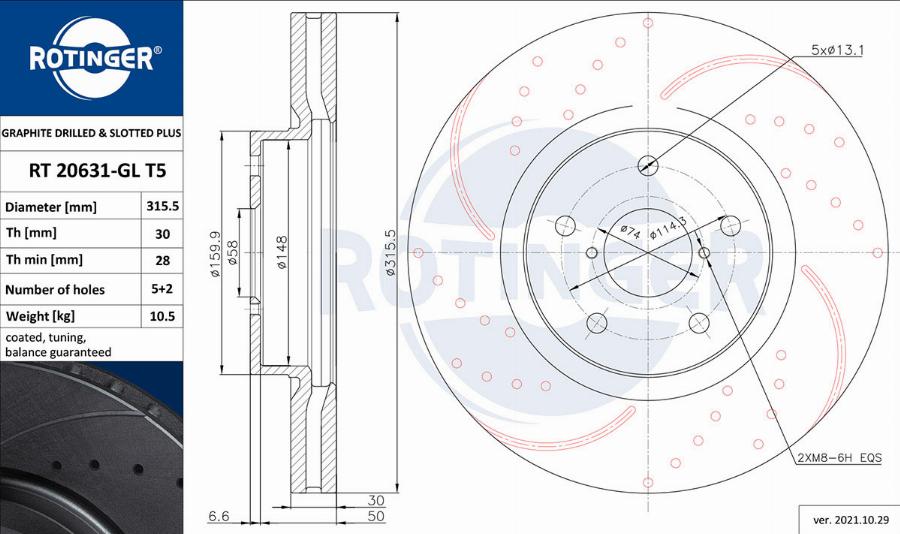 Rotinger RT 20631-GL T5 - Тормозной диск avtokuzovplus.com.ua