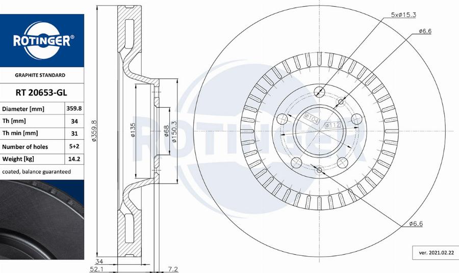 Rotinger RT 20653-GL - Тормозной диск avtokuzovplus.com.ua