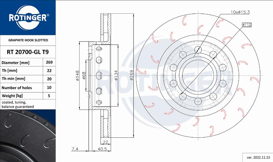 Rotinger RT 20700-GL T9 - Тормозной диск avtokuzovplus.com.ua