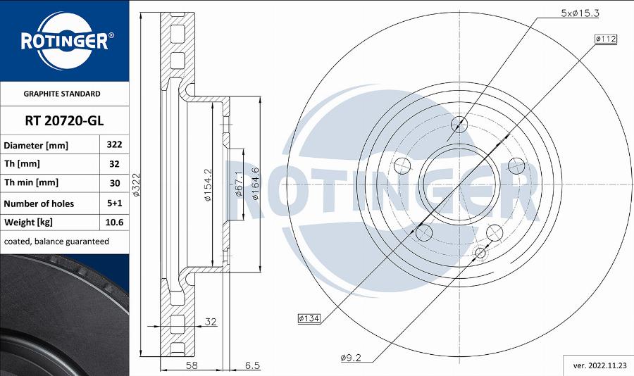 Rotinger RT 20720-GL - Гальмівний диск autocars.com.ua