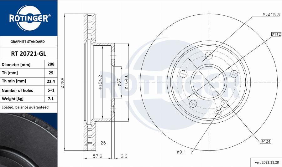 Rotinger RT 20721-GL - Гальмівний диск autocars.com.ua