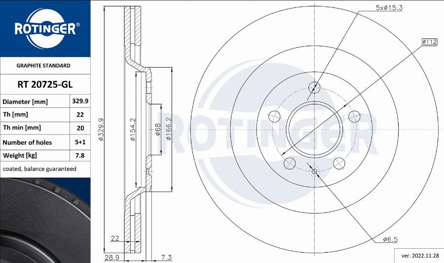 Rotinger RT 20725-GL - Гальмівний диск autocars.com.ua