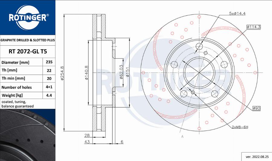 Rotinger RT 2072-GL T5 - Тормозной диск avtokuzovplus.com.ua