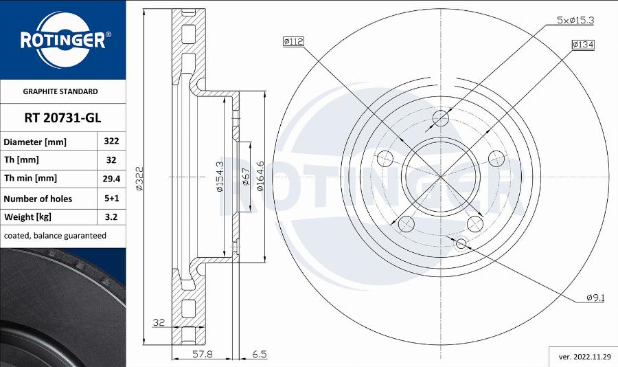 Rotinger RT 20731-GL - Гальмівний диск autocars.com.ua