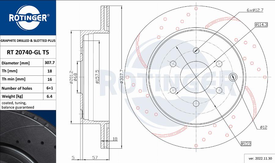 Rotinger RT 20740-GL T5 - Тормозной диск avtokuzovplus.com.ua