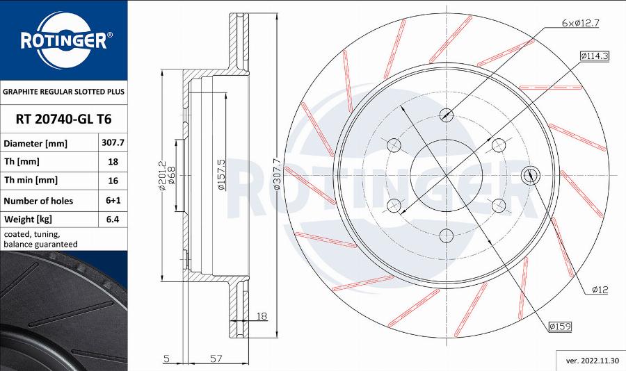 Rotinger RT 20740-GL T6 - Тормозной диск avtokuzovplus.com.ua