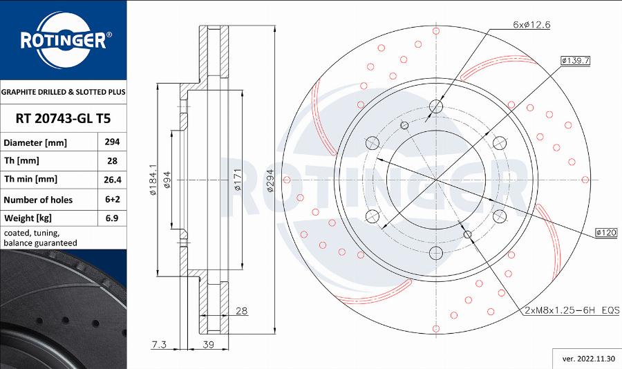 Rotinger RT 20743-GL T5 - Тормозной диск avtokuzovplus.com.ua