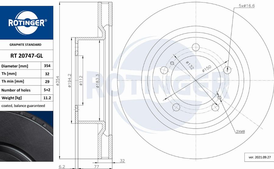 Rotinger RT 20747-GL - Тормозной диск avtokuzovplus.com.ua