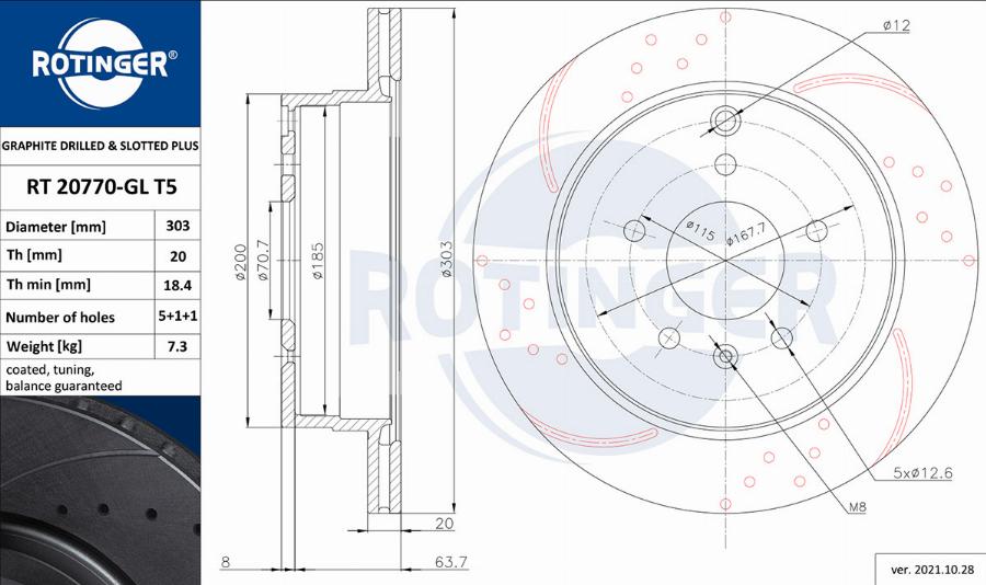 Rotinger RT 20770-GL T5 - Тормозной диск avtokuzovplus.com.ua