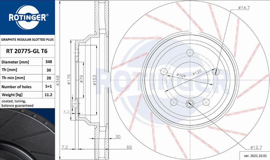 Rotinger RT 20775-GL T6 - Тормозной диск avtokuzovplus.com.ua