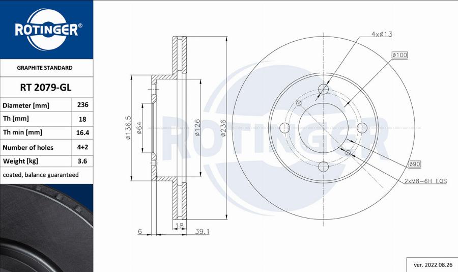 Rotinger RT 2079-GL - Тормозной диск avtokuzovplus.com.ua