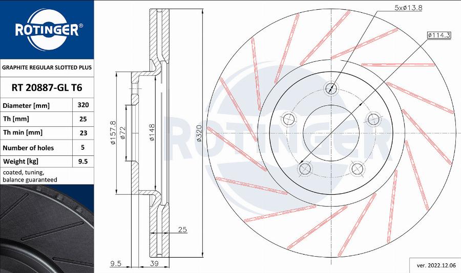 Rotinger RT 20887-GL T6 - Тормозной диск avtokuzovplus.com.ua