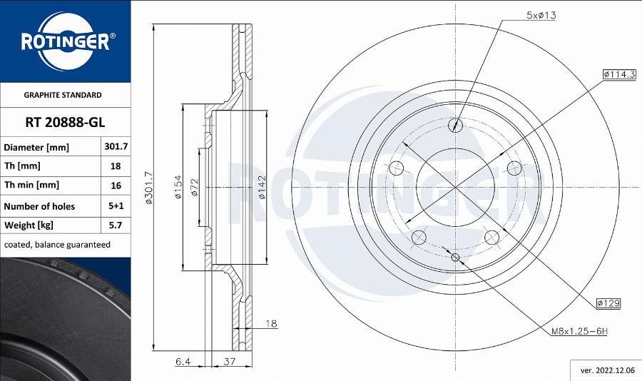 Rotinger RT 20888-GL - Гальмівний диск autocars.com.ua