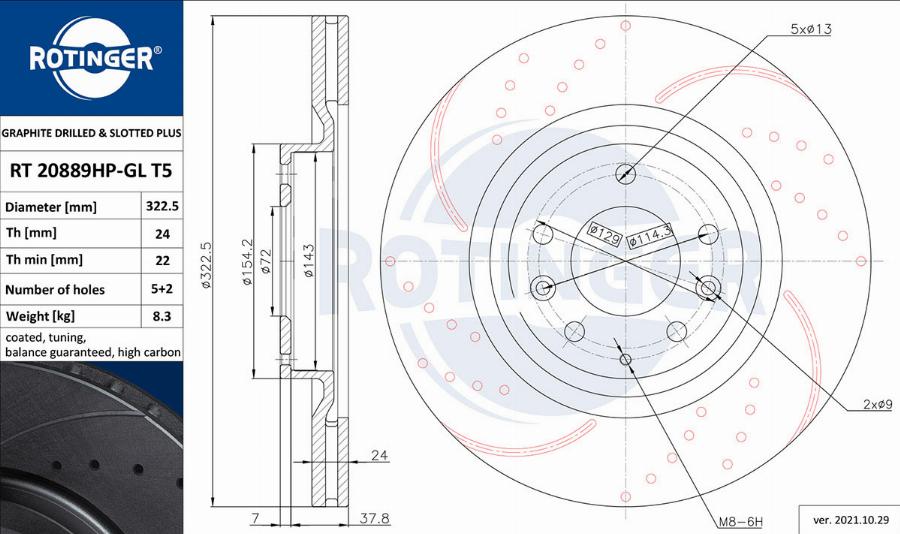 Rotinger RT 20889HP-GL T5 - Тормозной диск avtokuzovplus.com.ua