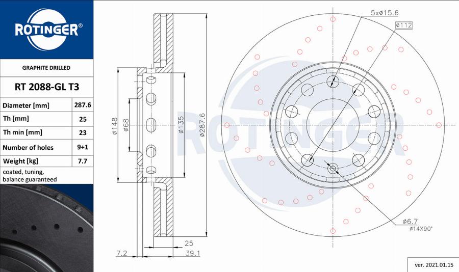 Rotinger RT 2088-GL T3 - Тормозной диск avtokuzovplus.com.ua