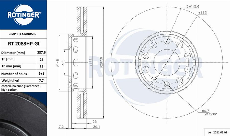 Rotinger RT 2088HP-GL - Тормозной диск avtokuzovplus.com.ua