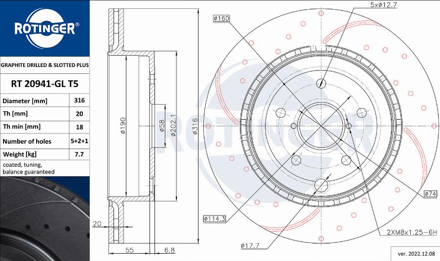 Rotinger RT 20941-GL T5 - Тормозной диск avtokuzovplus.com.ua