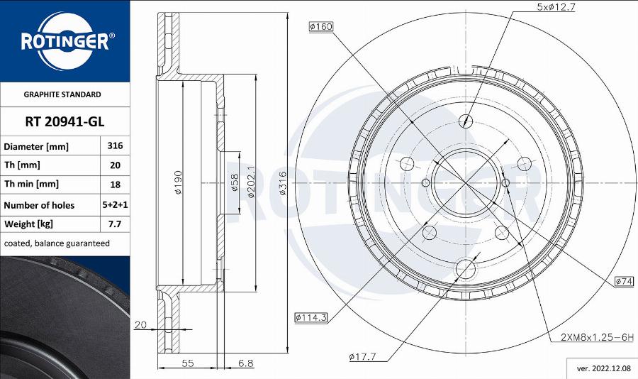 Rotinger RT 20941-GL - Тормозной диск avtokuzovplus.com.ua