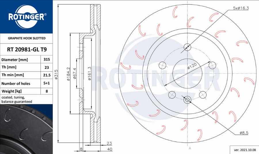 Rotinger RT 20981-GL T9 - Гальмівний диск autocars.com.ua