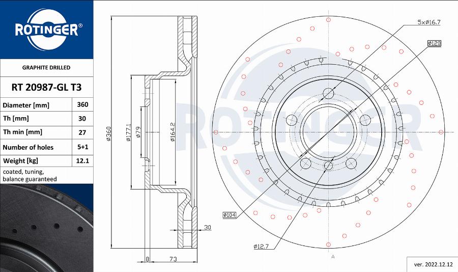 Rotinger RT 20987-GL T3 - Тормозной диск avtokuzovplus.com.ua